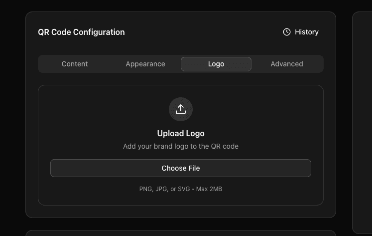 Fair-QR logo upload interface showing custom logo embedding feature