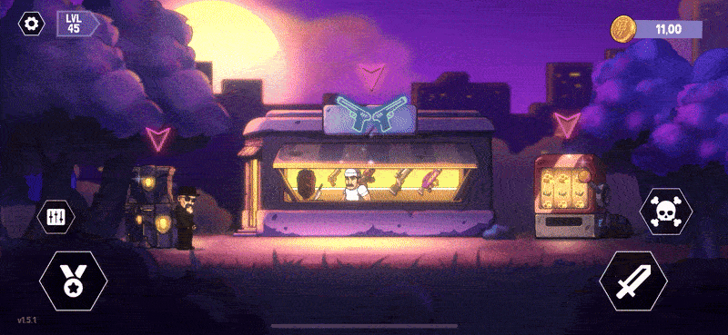 Animiertes Gameplay mit Sidescroll-Action, Sprungmechanik und Level-Fortschritt